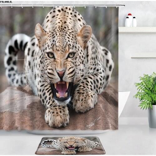 Wild Animals Leopard Shower Curtains Bathroom Carpet Wildlife Brown Bear Tiger Wolf Pattern Non-slip Rug Door Pad Bath Mats Sets