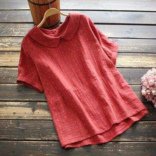 Lamtrip Sweet Kawaii Raindrop Print Short Sleeve Cotton Yarn Peter Pan Collar Shirt Blouse Top Mori Girl 2021 Summer