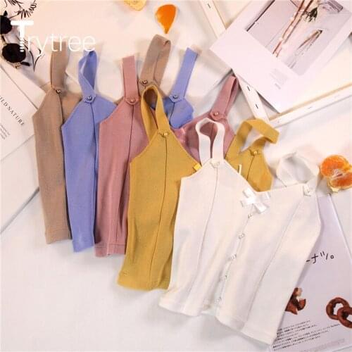 Trytree Summer Sling Vest Women Casual Solid Slim fit Knitting Bandage Bow 6 Color Fashion All-Purpose Style Sling Vest Tops