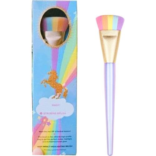 Lucky-Girls Unicorn Rainbow Highlighter Brush Wet Foundation Contour Brush Beginner Make up Brush with Box Gift