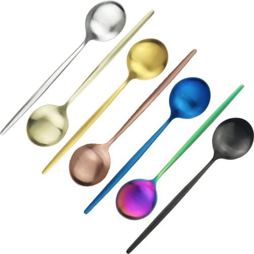 Matte 6Pcs Gold Dinner Spoons Set Stainless Steel Spoons Soup Spoon Long Handle Dessert Scoop for Rice Porridge Salad Dinnerware