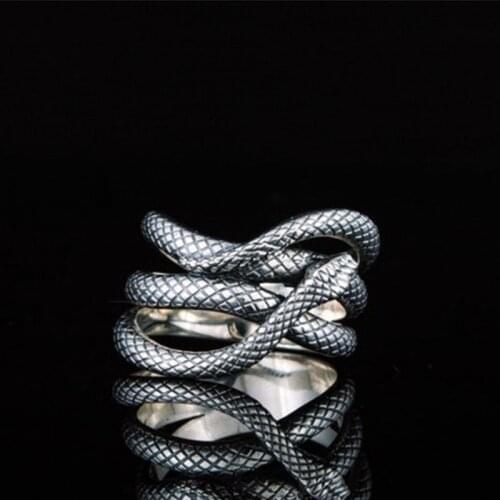 Trendy Fashion Ancient Silver Color Wave Snake Animal Female Male Alloy Ring for Women Men Party Jewelry Accessories