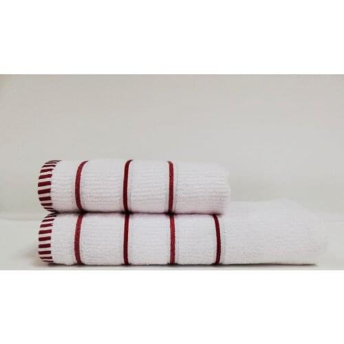 Line Dual Cotton Bath Towel Set Red White