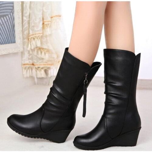 HOT Autumn New Vogue Boots Wedges Round Head Boots Large Size European And American Womens Shoes Winter Fringe ghj890