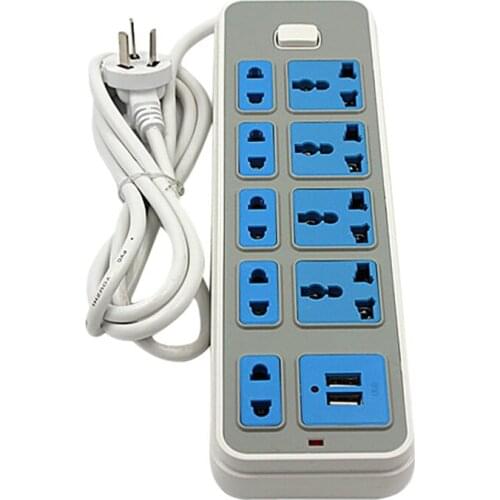 Practical Power Strip Surge Protector With 9 Outlets And 2 USB Ports 6.5 Feet Extension Cord 3000W 16A For Home