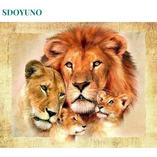 SDOYUNO Paint By Numbers Animals DIY 60x75cm Oil Painting By Numbers On Canvas Lions Frameless Number Painting Home Decor