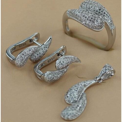 Eulonvan Luxury Cute fashion jewelry sets womens accessories (ring/earring/pendant) White Cubic Zirconia Rhodium Plated R3131set