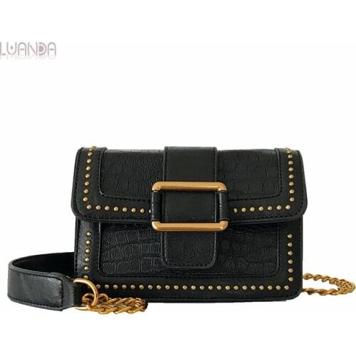 Crossbody Bags For Women Leather Handbags Fashion Brand Simple Flap Designer Shoulder Bag With Rivet Stone pattern Messenger Bag