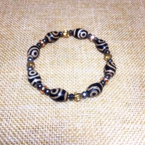 Tibet old black 2 eyes agate DZI ladies jewelry bracelet black gallstones with beads Free Shipping