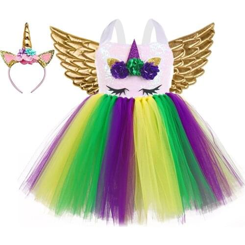 Unicorn Theme Party Dress Toddler Girls Handmade Sequin Flower Fluffy Tutu Dress 1-8year Kid Mardi Gras Pageant Dress Up Costume