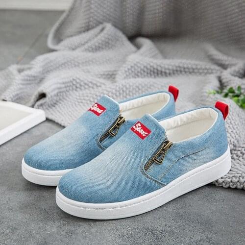 Womens Slip on Sneakers Femme Flats Size 44 Womens Shoes New Trainers Women Blue Sneakers for Women Casual Denim Canvas Shoes