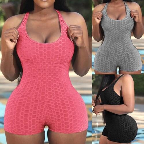 Yoga Jumpsuit Women Bubble Texuted Backless Butt Lifting Yoga Romper Ladies Swimsuit Spodenki Fitness Yoga Shorts Habit Femme