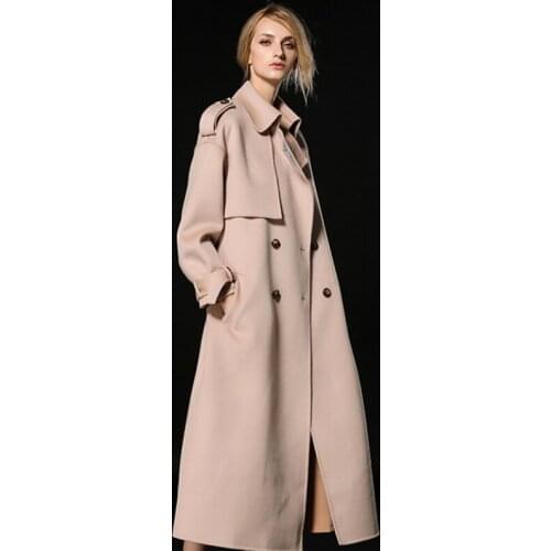 Autumn and winter 2019 new style double-sided woolen overcoat lady double-breasted lengthened coat wool cashmere thicker jacket