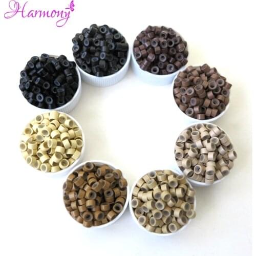 1000pcs 5.0mm 8 Colors Aluminium Micro ring Silicone lined Links Beads tube for Feather Human Hair Extension tools accessories