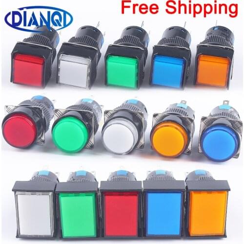 12V24V 220V 1NO1NC/2NO2NC momentary Illuminuted Maintained Push Button Switches 16MM Latching Push Button lamp with light/NO LED