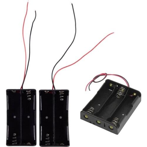 2Pcs Black 2 x 18650 3.7V Battery Box With Wire Leads & 1x Series 3.7V Flat Tip Battery Case for 3 x 18650 Batteries
