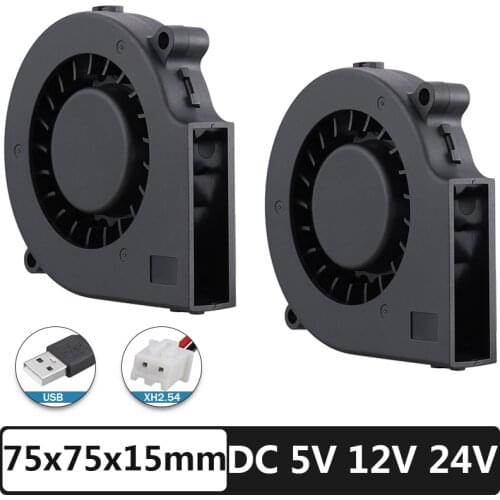 2Pieces Gdstime 75mm 5V 12V 24V 2Pin USB 75x75x15mm Heatsink Radiator Brushless DC Turbo Centrifuge Cooling Exhaust Blower Fan
