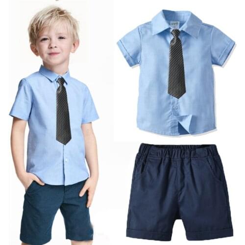 2019 Infant Little Boys Blazer Suits New Summer Children Short-sleeved Shirt Shorts Tie Suit Boys Baby Boys Suits for Weddings