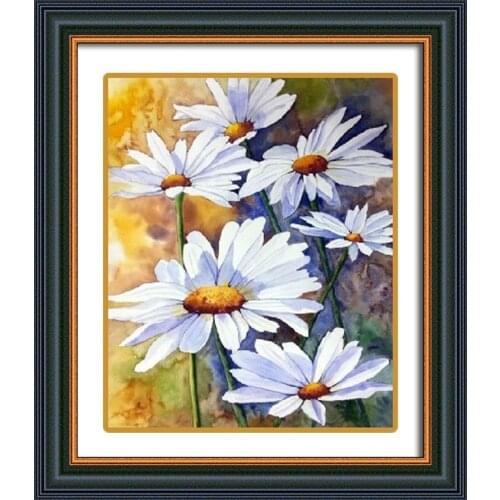 5D DIY Diamond Paintings Full Round White Daisy Mosaic Art Cross Stitch Painting Flower Kits Embroidery Stickers Decoration Home