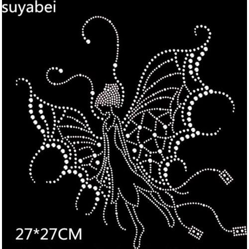 2pc/lot Big Butterfly hot fix rhinestone motif designs iron on crystal transfers design applique patches for shirt