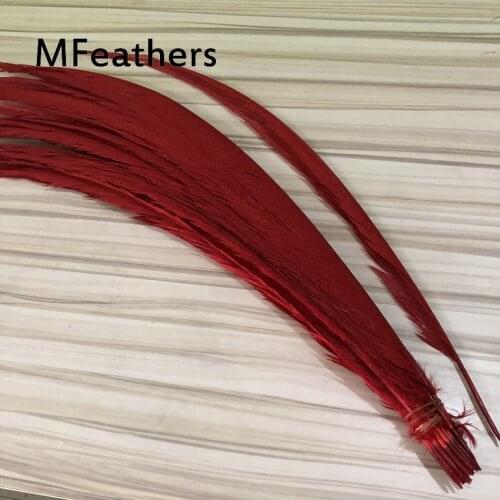 Price of 50pieces Bleached Red Rare Natural golden Pheasant Feather /Lady Amherst For DIY Craft carnival Decration 60-75cm