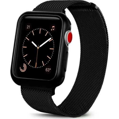 Case+Strap for Apple Watch Band 44mm 40mm 42mm 38mm series SE/6/5/4/3/2 iWatch stainless steel bracelet Magnetic button correa