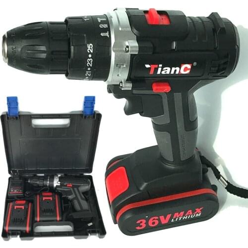 36V Max Electric Screwdriver Cordless Drill Impact Drill Power Driver DC Lithium-Ion Battery 13mm 2-Speed