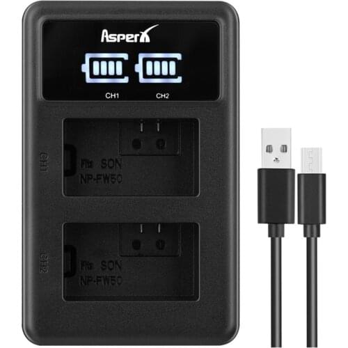 AsperX NP-FW50 NP FW50 NPFW50 LED Display Dual USB Charger for Sony Alpha a6500 a6300 a7 7R a7R a7R II a7II NEX-3 NEX-3N NEX-5