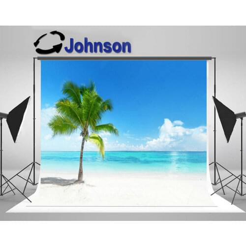 Palm tree sea Beach Sky White Clouds backdrops High quality Computer print wedding photography backgrounds