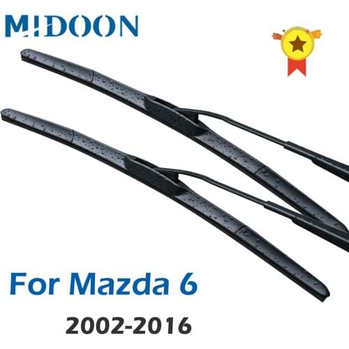 MIDOON Hybrid Wiper Blades for Mazda 6 Fit Hook Arms 2002 2003 2004 2005 2006 2007 2008 2009 2010 2011 2012 2013 2014 2015 2016