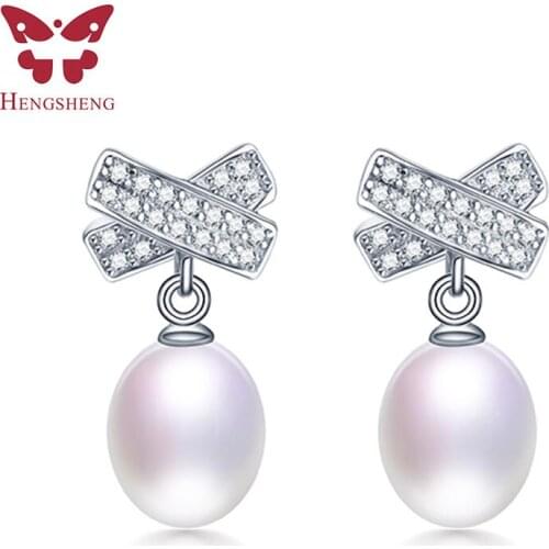 HENGSHENG 100% Pearl Dangle Earrings Earrings Natural Freshwater Pearls Fine Jewelry With Gift Box, 925 Sterling Silver Earrings