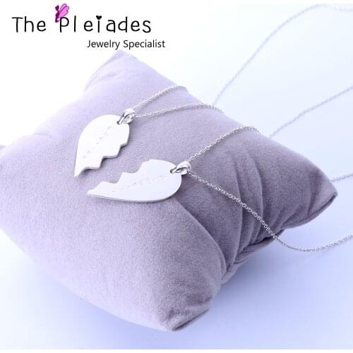 Breakable Heart Necklace Set Engraved Name Vertical Custom 925 Sterling Silver Jewelry Couple BFF Neckalce