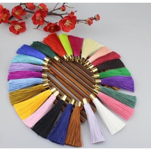 10Pcs/lot 8CM Polyester Tassel For Keychain Tassels Gold Caps Frange Trim DIY Jewelry Making Charms Pendants Curtain Accessories