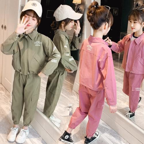 Teen Girls Clothing Set Kids Clothes Letter Print Jacket Cargo Pants Suit for Children Clothes Spring Autumn Girls Outfits 8 10Y