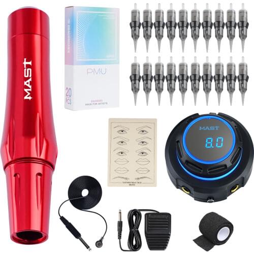 Mast P30 Magnetic Attraction Tattoo Machine Pen Permanent Makeup Kit Halo OLED Display Power Supply PMU Cartridge Needles Set