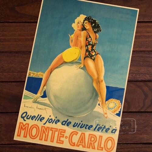 Monte Carlo Holiday Map Vintage Travel Poster Classic Retro Kraft Decorative Maps Wall Canvas Sticker Home Bar Posters DIY Decor