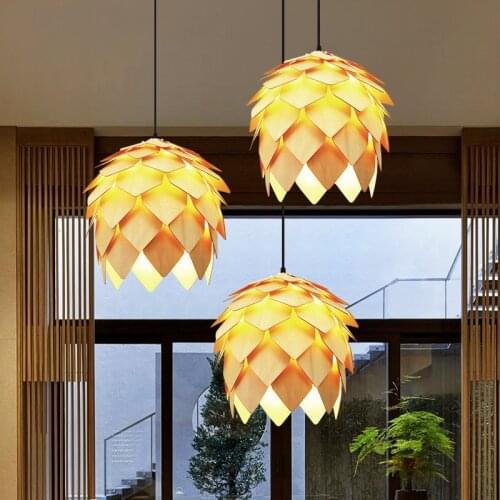 Nordic Retro Pinecone Pendant Lights Modern LED Wooden Dinning Room Lights Bedroom Lamp Art Wood Lamparas Bamboo Light Fixture