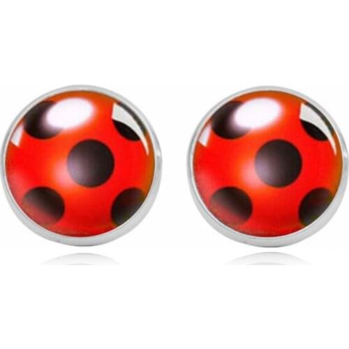 2021 New Ear Clip Ladybug Earrings Cosplay Ladybug Circle And Ladies Ladies Polka Dot Earrings Girls Party Gifts Anime Jewelry