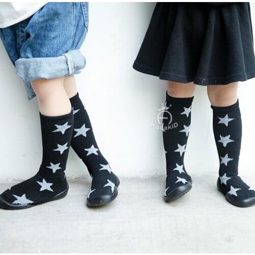 New Arrival Kids Elastic High Boots Girls Knee Length Sock Boots Baby Children Slim Fabric Gingham Boots Soft Shoes Stars
