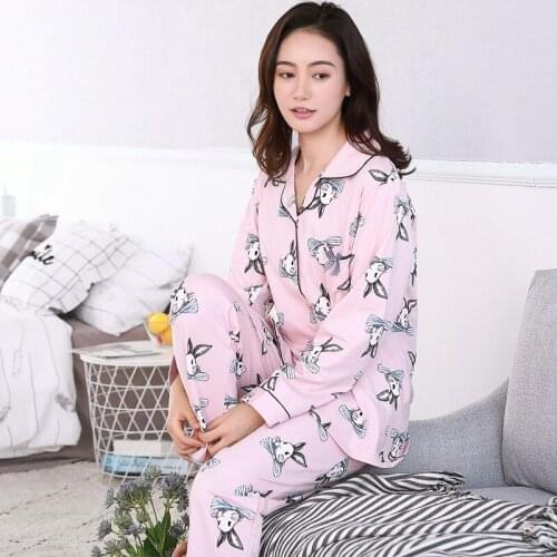 Autumn Winter Women Pyjamas Cartoon Cotton Long Sleeve Pajamas Set Plus Size Female Pyjamas Sets Nightwear Suit Women Sleepwear