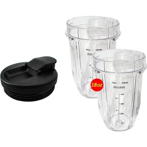 2pcs 18 oz Ounce Cup with Spout Sip Seal Lid Spare Replacement Parts Accessories for Nutri Ninja Auto-iQ and Duo Blenders Juicer