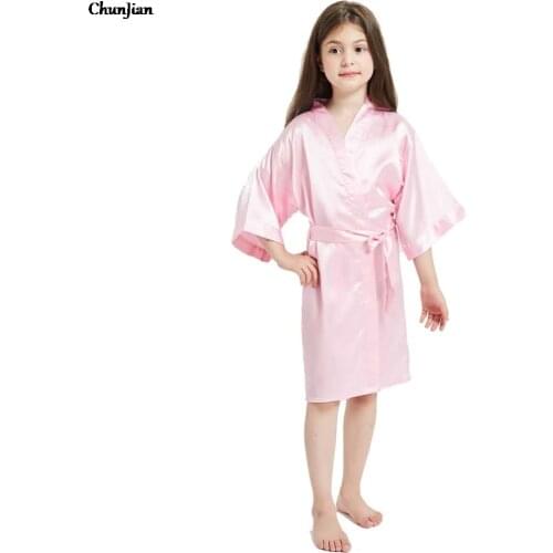 Wedding Girls Robes Bridesmaid Satin Silk Bath Robes Childrens Spa Robes Birthday Party Silk Bathrobe for Teens Girls Nightgown
