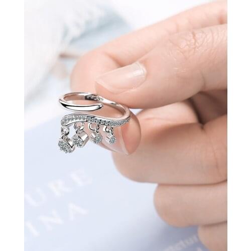 Todorova Luxurious Crystal Tassel Pendant Ring for Women Twist Design Cubic Zirconia Adjustable Fine Finger Jewelry