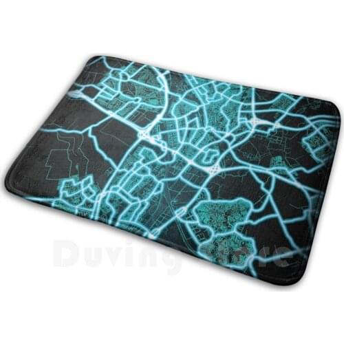 Utrecht , Netherlands , Blue , White , Neon , Glow , City , Map Soft Non-Slip Mat Rug Carpet Cushion Utrecht Netherlands