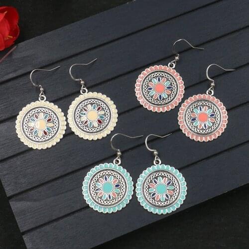 Vintage Gypsy Flower Alloy Bohemian Boho Earrings Women Gypsy Ethnic Indian Jewelry Jhumka Pink Earrings Oorbellen Hangers