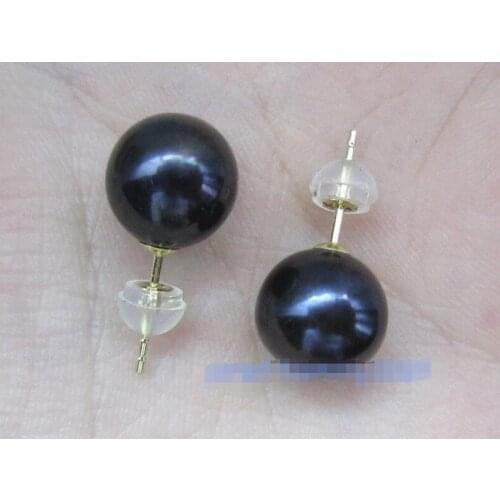 Jewerly Fashion AAA 10-10.5 mm black south sea pearl earrings with