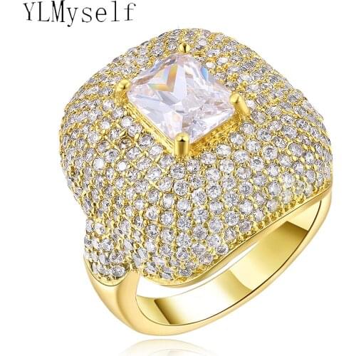 Jewelry Supplies For Party Gold Color 2021 New Big Square Sparkly Zirconia Crystal Anillos Rings For Women New Arrival Ring