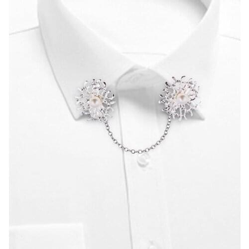 Elegant Floral Faux Pearl Cardigan Collar Clip Holder Brooches Women Dress Shawl Chain Clasp Pin