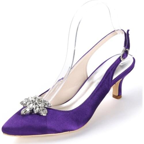 Midle Heels Wedding Shoes Pointed Toe Satin Crystals Heels Wedding Bridal Party Dress Shoes Women