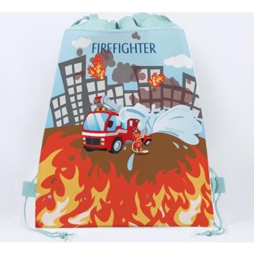 1pcs Fire Truck Theme Non-woven Drawstring Bags Kid Birthday Party Travel Storage Clothes Shoes Bags School Portable Backpack